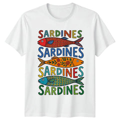 Colorful Sardines Folk Art T-Shirt Seafood Lover Birthday Gift For Him And Her