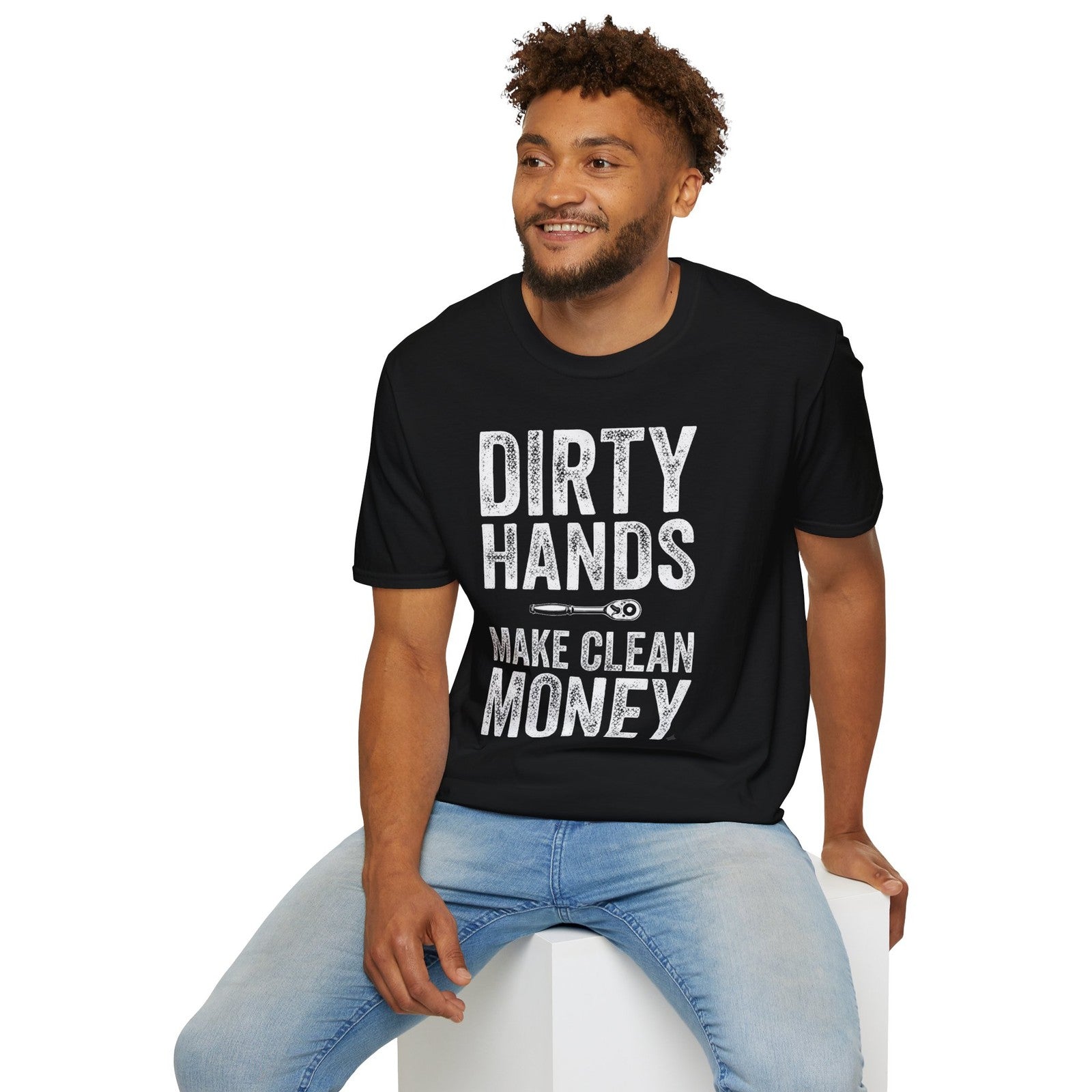 Men's "Dirty Hands Make Clean Money" Mechanic Graphic T-Shirt Men's Tradesman Humor Dad Casual Statement Tee