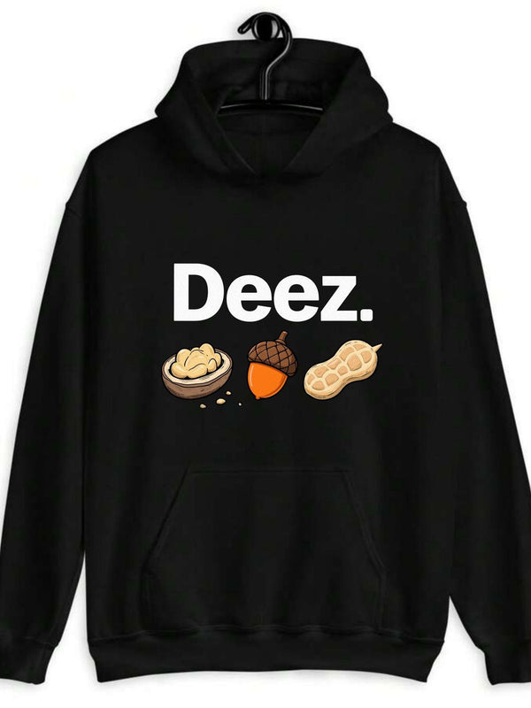 Men'S Funny Deez Nuts Meme Hoodie - Black Hooded Sweatshirt with Nut Pun Design,