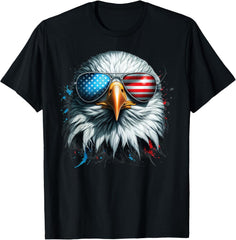 Funny Patriotic Bald Eagle with American Flag Sunglas Unisex T-Shirt
