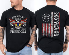 America 250th Birthday US Flag 250 Years Eagle Patriotic 1776-2026 2 Sided Tee