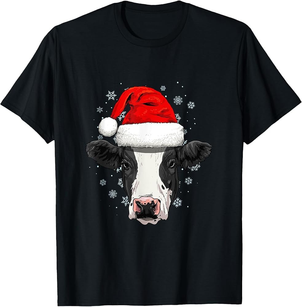 Christmas Cow Shirt Farm Animal Santa Xmas Cow Lover Farmer T-Shirt