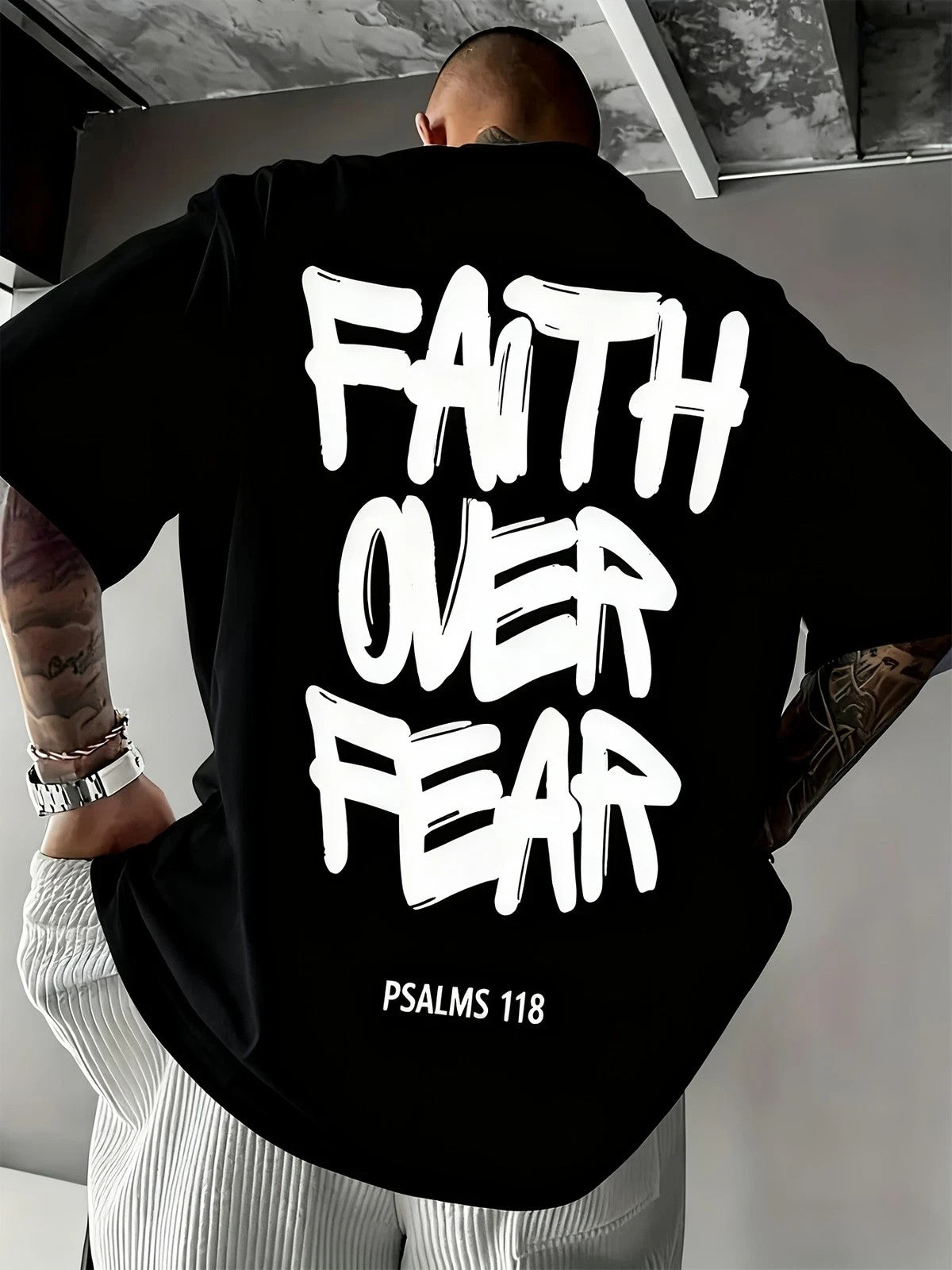 Men's "Faith Over Fear" Motivational Graphic T-Shirt Men's Inspirational Positive Attitude Casual Tee