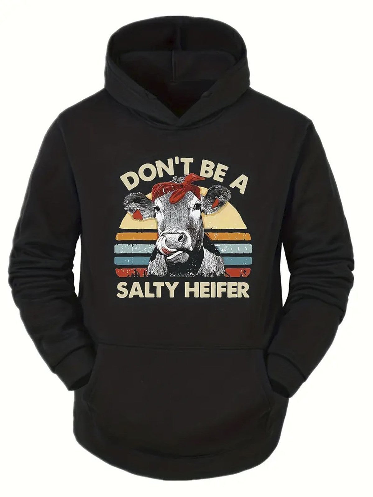 Men'S Funny Cow Graphic Hooded Sweatshirt - Don't Be a Salty Heifer Retro Farm A