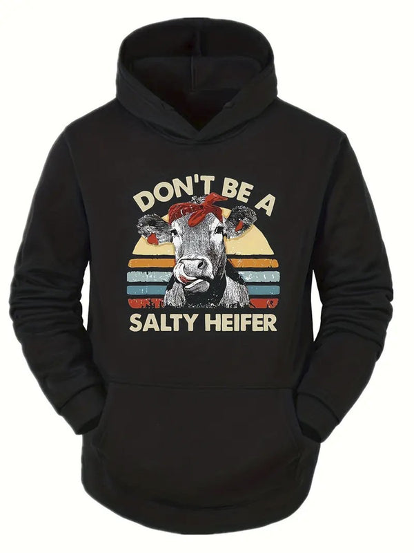 Men'S Funny Cow Graphic Hooded Sweatshirt - Don't Be a Salty Heifer Retro Farm A