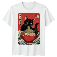 Ramen Cat Japanese Food Mens T-Shirt Womens Tee Graphic Unisex Tee