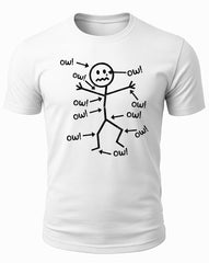 Funny Stick Figure “Ow” T-Shirt – Sarcastic Pain Humor Graphic Tee