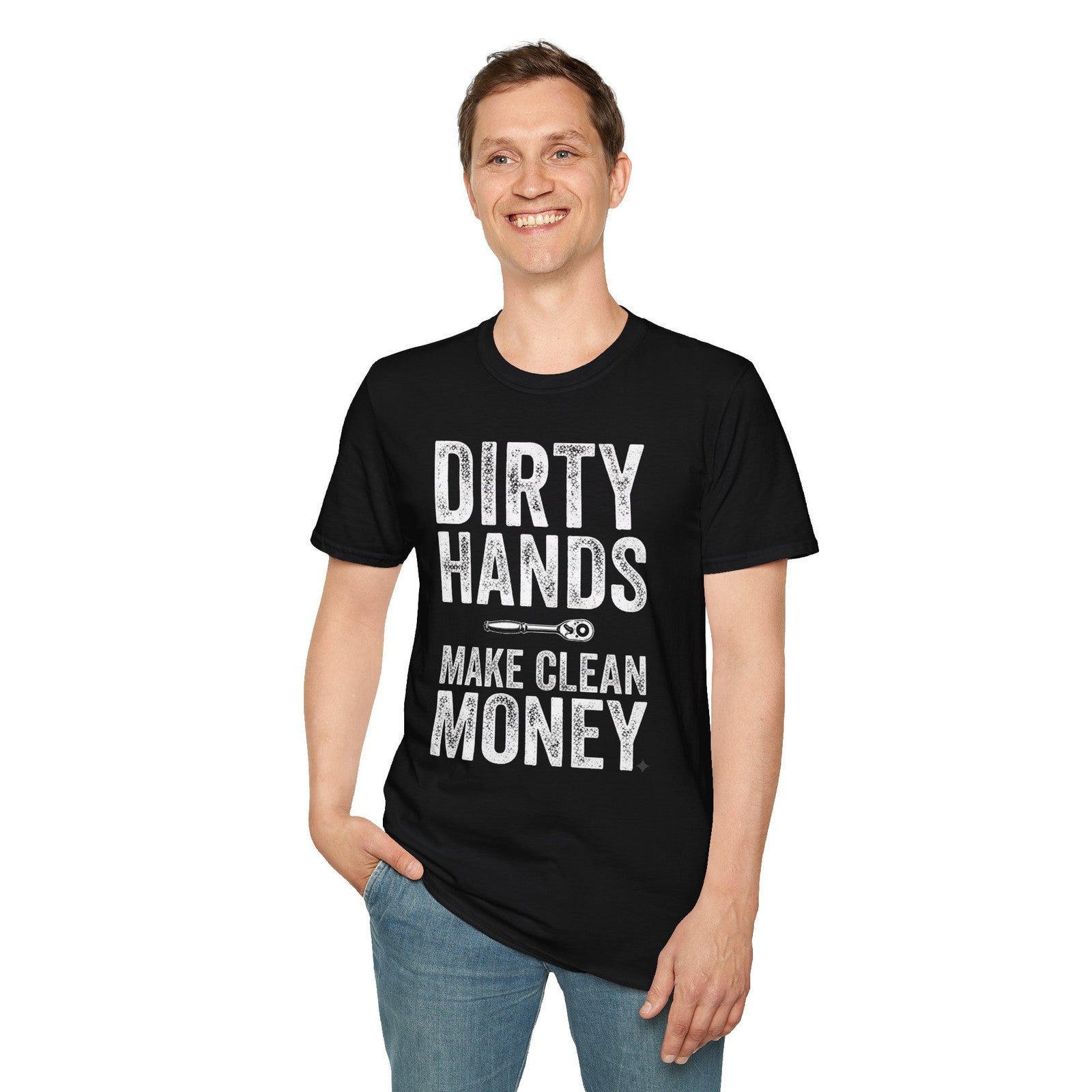 Men's "Dirty Hands Make Clean Money" Mechanic Graphic T-Shirt Men's Tradesman Humor Dad Casual Statement Tee