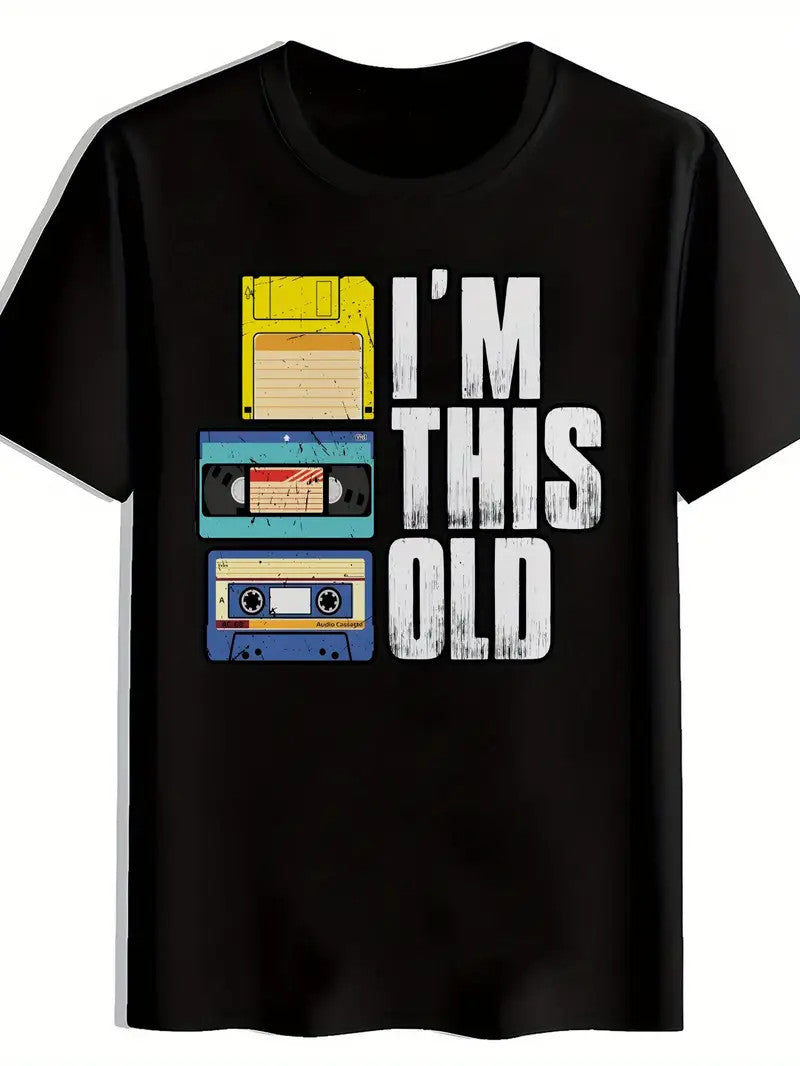 Men's Vintage "I'M THIS OLD" Cassette Tape Graphic T-Shirt - Black Retro Music Nostalgia Tee