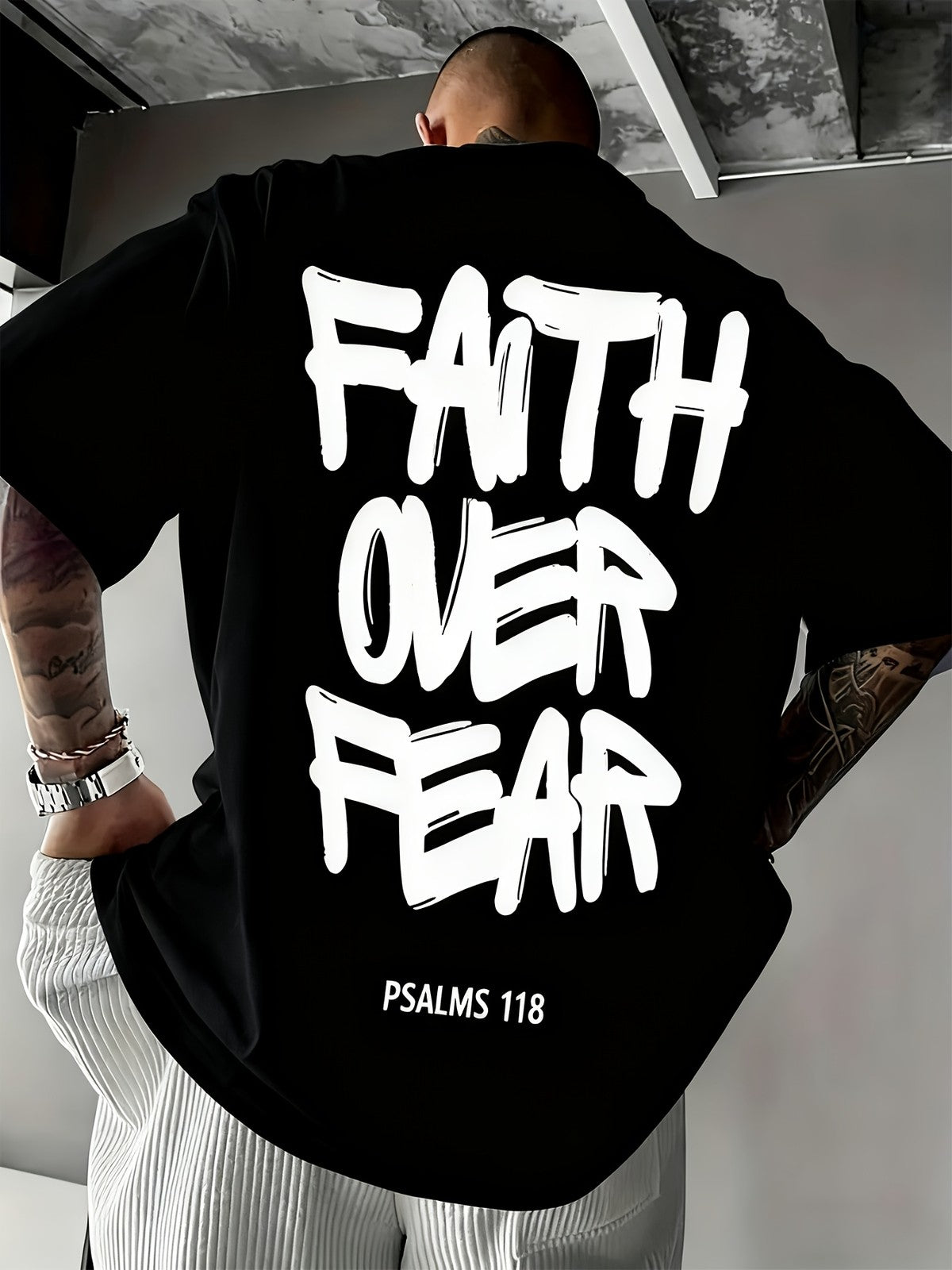 Men's "Faith Over Fear" Motivational Graphic T-Shirt Men's Inspirational Positive Attitude Casual Tee