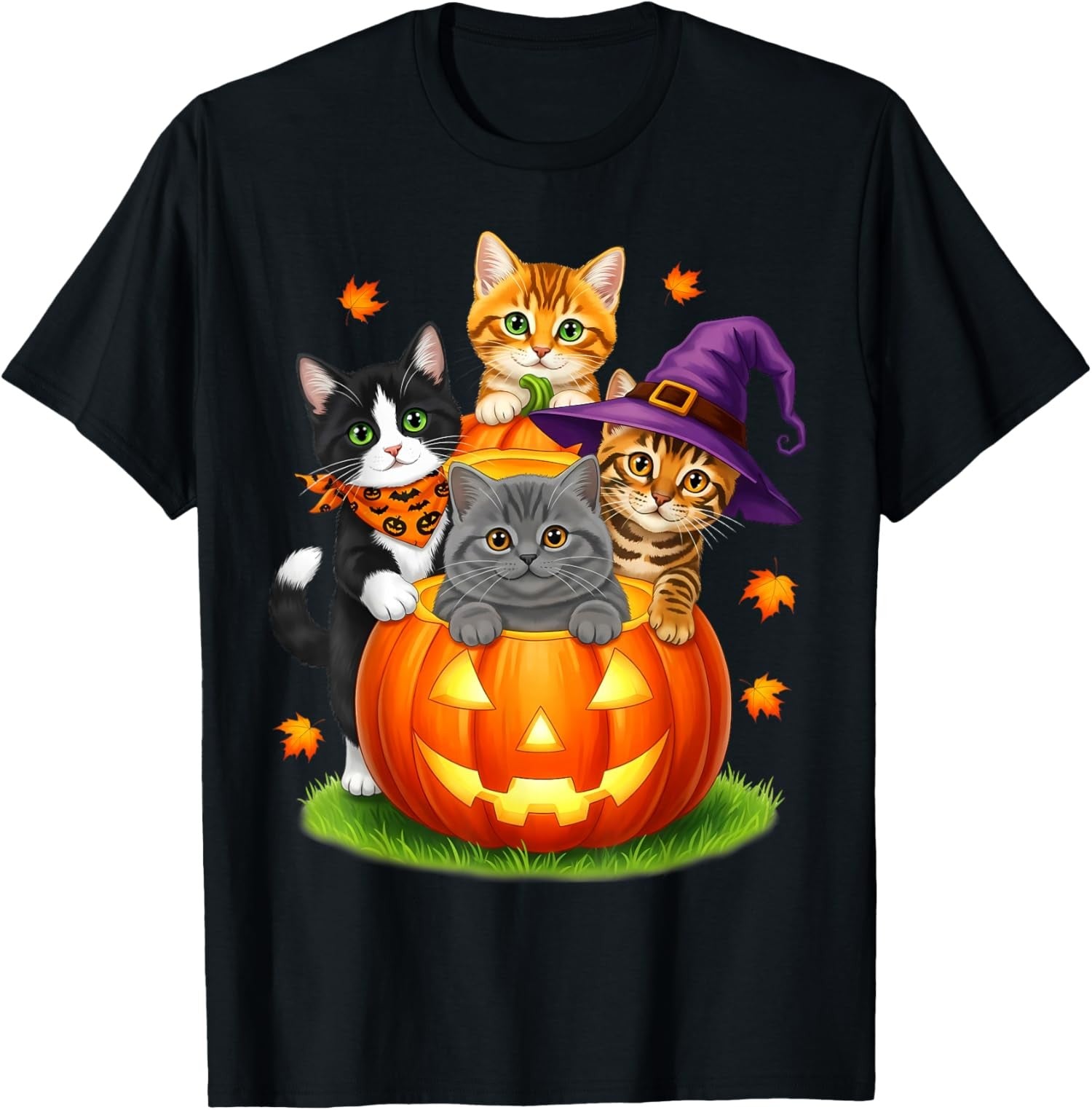 Cute Kittens Pumpkin Halloween Spooky Season Unisex T-Shirt