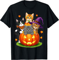 Cute Kittens Pumpkin Halloween Spooky Season Unisex T-Shirt