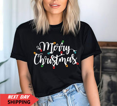 Christmas T-Shirt Funny Santa Xmas Gift Top, Merry Light