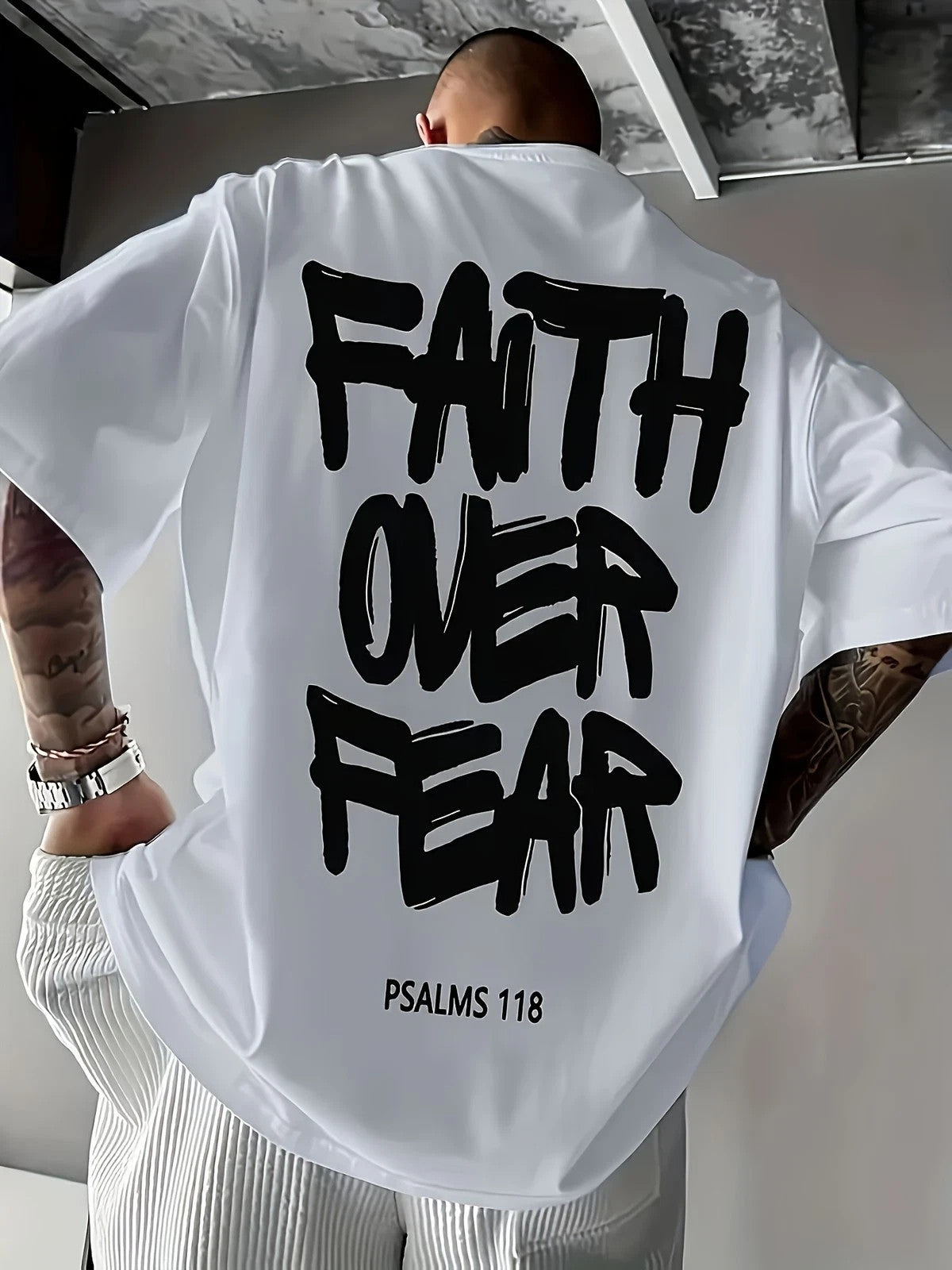 Men's "Faith Over Fear" Motivational Graphic T-Shirt Men's Inspirational Positive Attitude Casual Tee