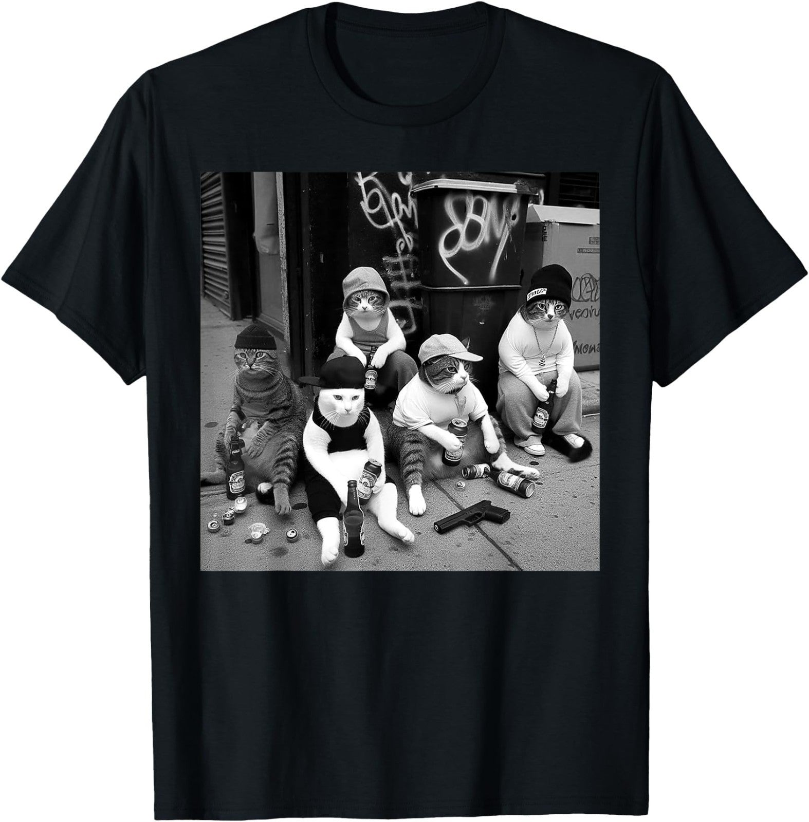 Funny Gangster Cats Street Design Urban Cool Cat Lover Graphic Unisex Tee