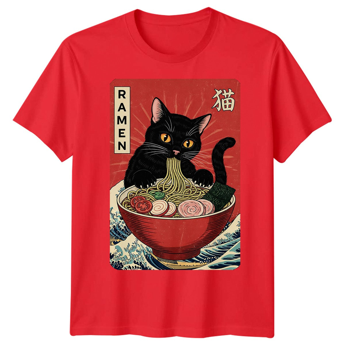 Ramen Cat Japanese Food Mens T-Shirt Womens Tee Graphic Unisex Tee