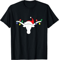 White Longhorn Christmas Lights Santa hat Horn Antlers T-Shirt