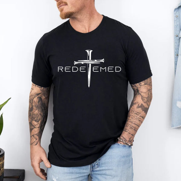Christian Redeemed Cross T-Shirt | Faith In Jesus Christ Graphic Tee For Men