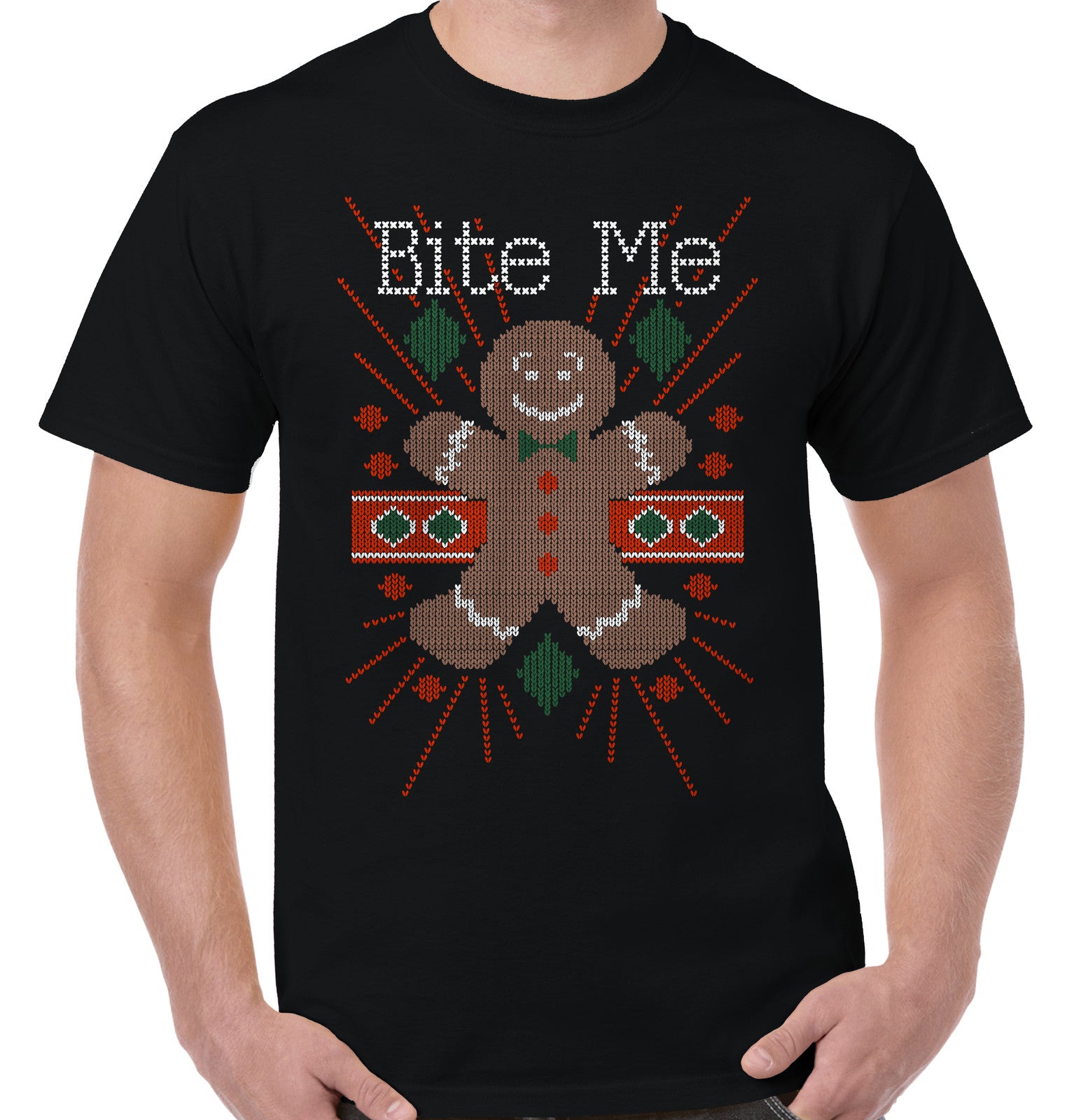 Ugly Christmas Bite Gingerbread Man Stitch Womens or Mens Crewneck T Shirt Tee