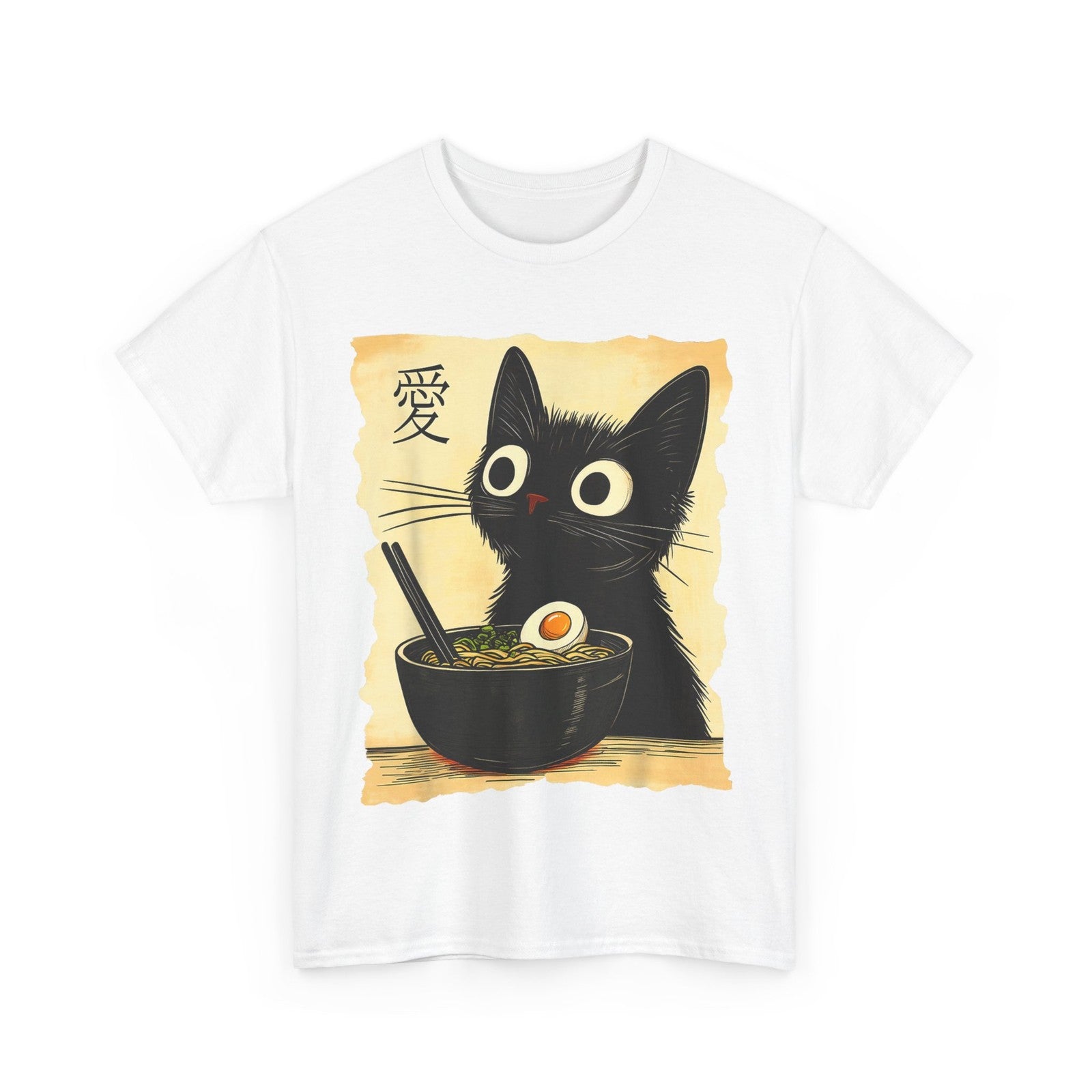 Funny Cat Ramen Graphic Tee Japanese Kawaii Anime Cat T-Shirt