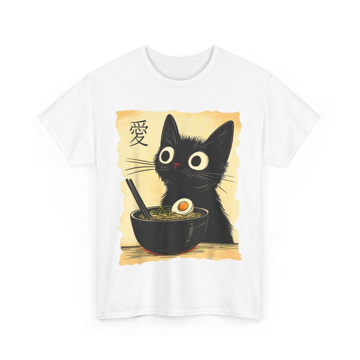 Funny Cat Ramen Graphic Tee Japanese Kawaii Anime Cat T-Shirt