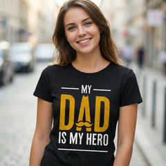 My Dad Is My Hero T-Shirt Vintage Graphic Tee Mustache Design Father's Day Gift