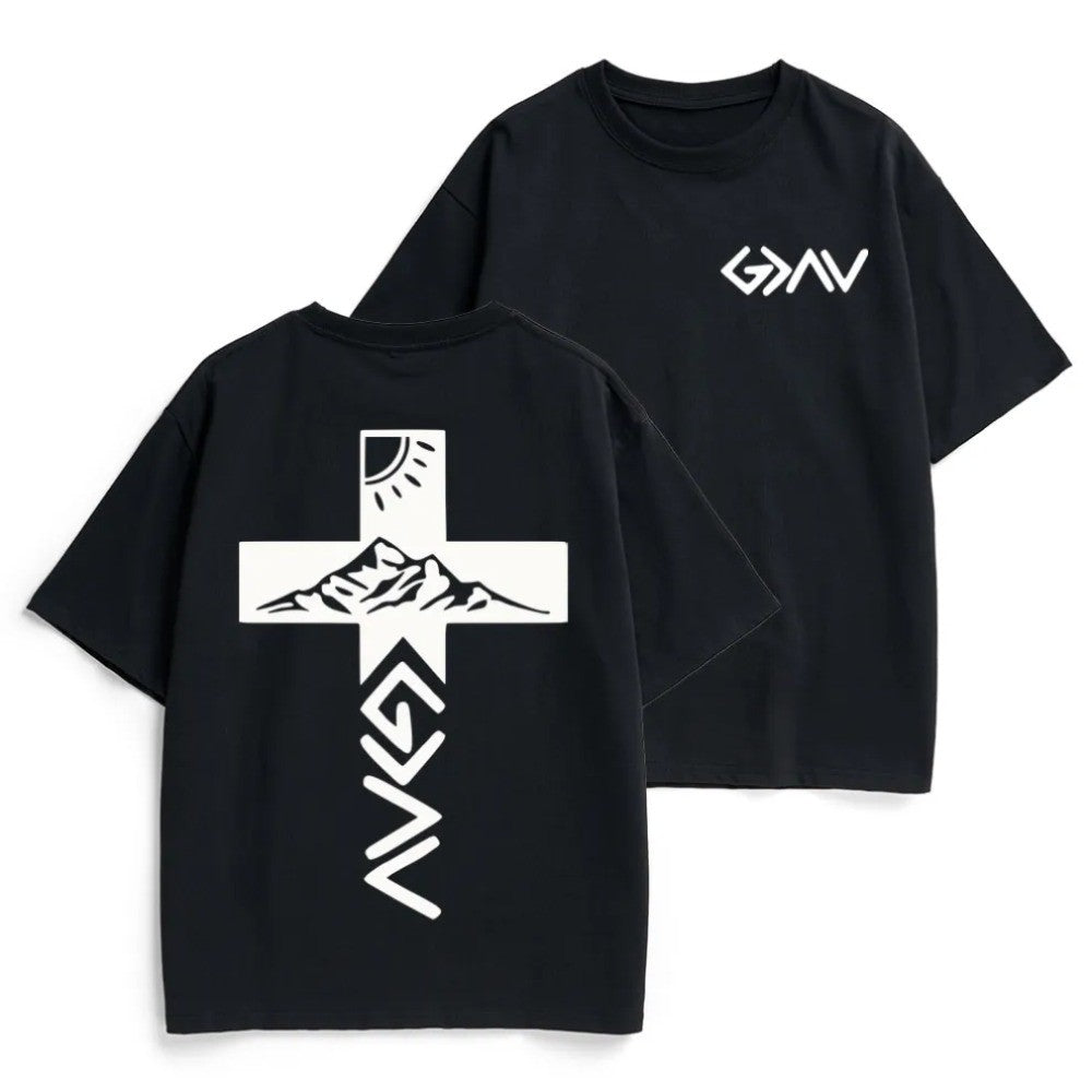 God Is Greater Than Highs And Lows Mountain Cross Double Sided Unisex Shirt