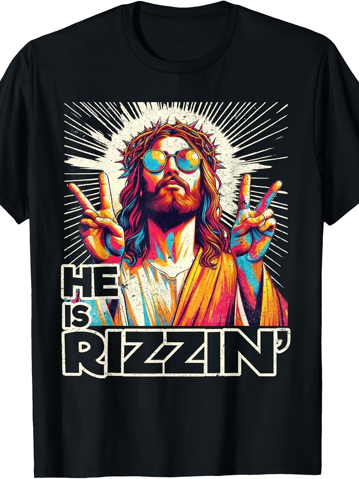 He Is Rizzin Funny Jesus Sassy Easter Rizz Meme Graphic Unisex Tee