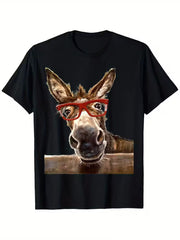 Funny Donkey With Glasses Cute Round Neck Graphic Unisex Shirt