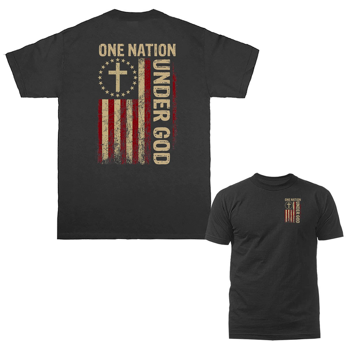One Nation Under God American Flag Cross 4th Of July Patriotic Unisex Tee