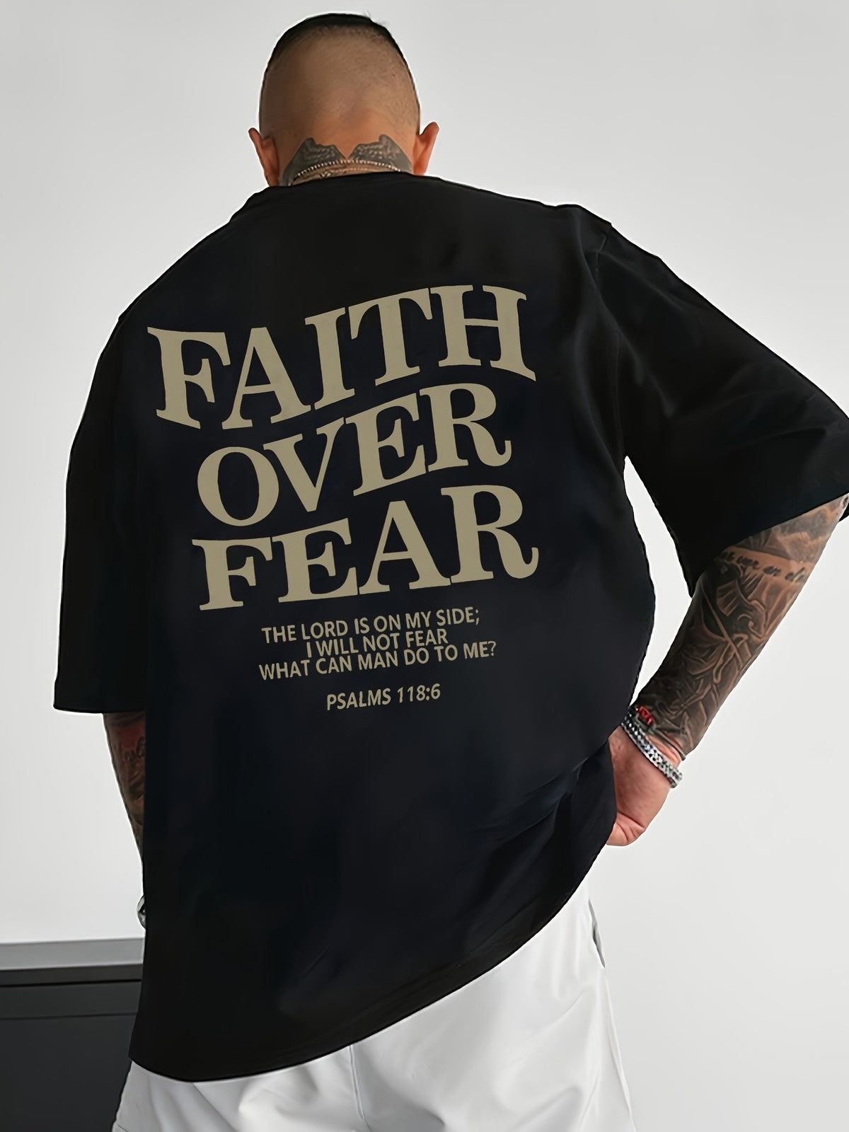 Men's "Faith Over Fear" Uplifting Graphic T-Shirt Men's Motivational Courage Quote Casual Tee