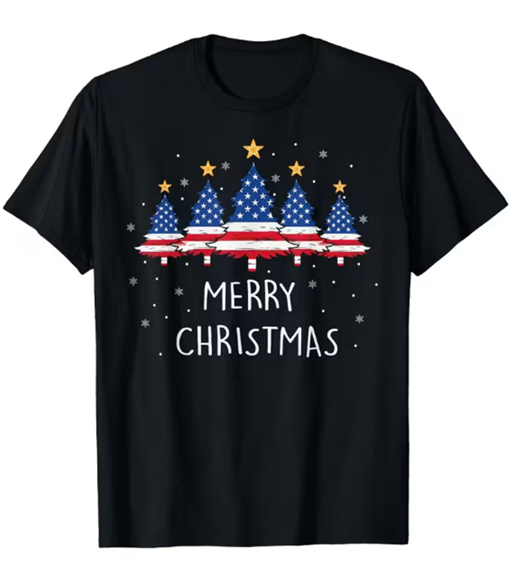 USA Flag Christmas Tree T-Shirt - American Star  Xmas T-shirt