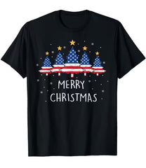 USA Flag Christmas Tree T-Shirt - American Star  Xmas T-shirt
