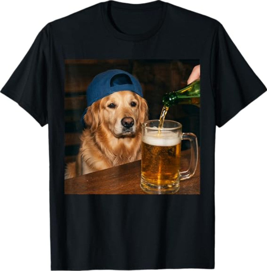 Golden Retriever Drinking Beer Funny Dog Meme Pet Lover Humor Unisex Tee