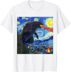 Vintage Japanese Monster Kaiju In Van Gogh Starry Night T-Shirt