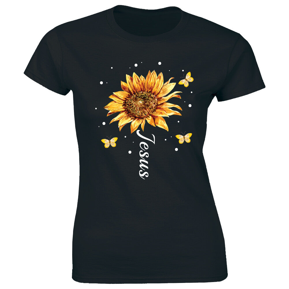 Jesus With Sunflower And Butterflies Cute Christian Religious Unisex Tee