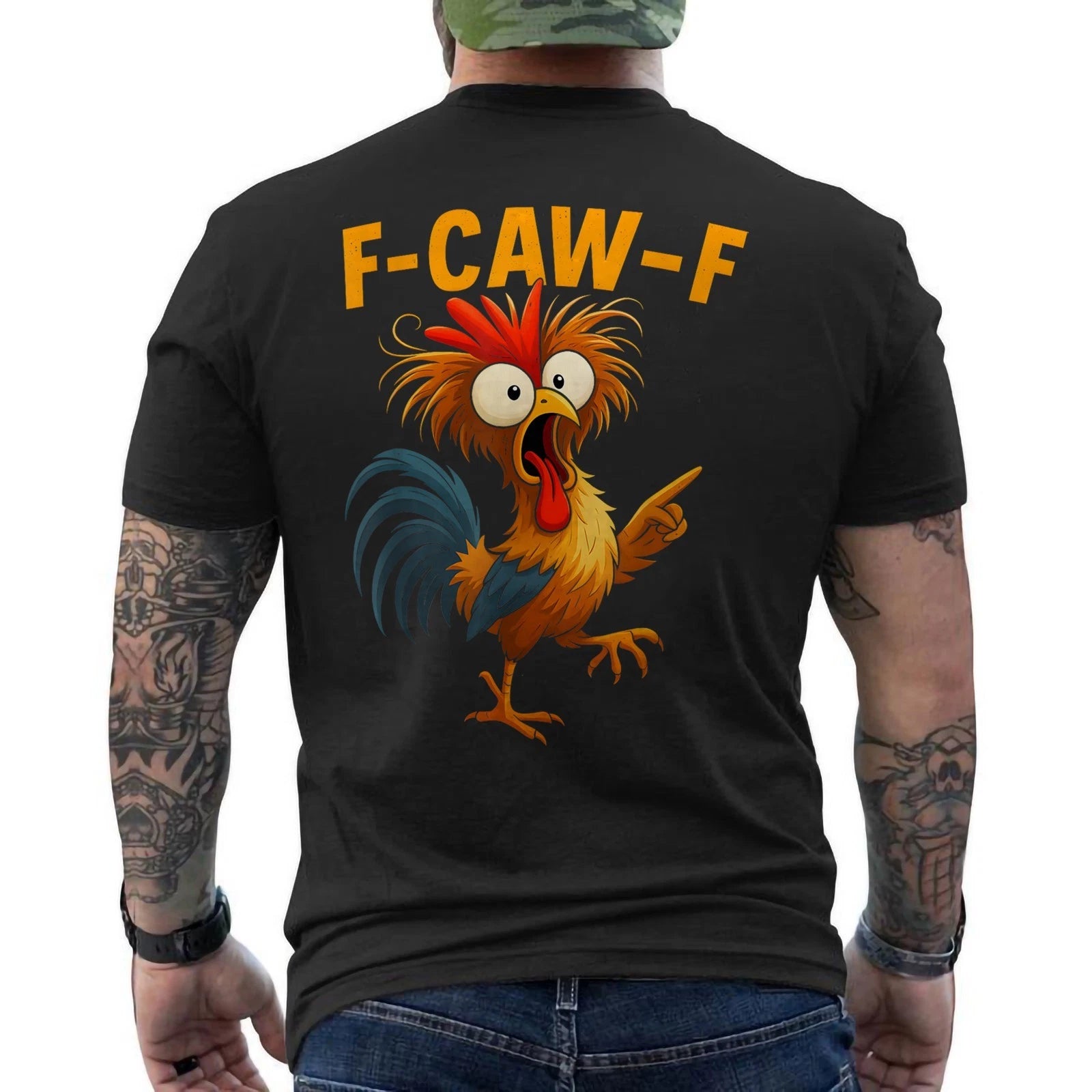 F Caw F Rooster Funny Bird Fcawf Chicken Whisperer Fawk Off ON BACK T-Shirt