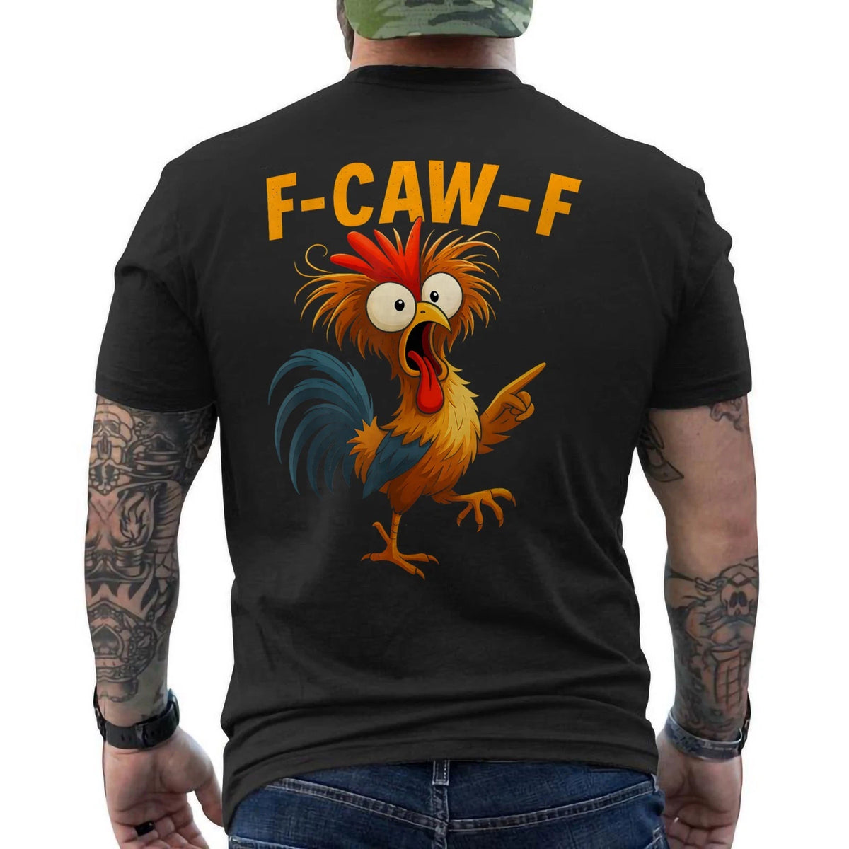 F Caw F Rooster Funny Bird Fcawf Chicken Whisperer Fawk Off ON BACK T-Shirt