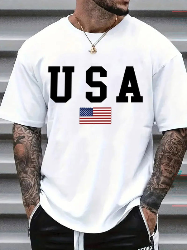 Men's "USA" Patriotic Flag Graphic T-Shirt Men's Independence Day American Pride Casual Tee