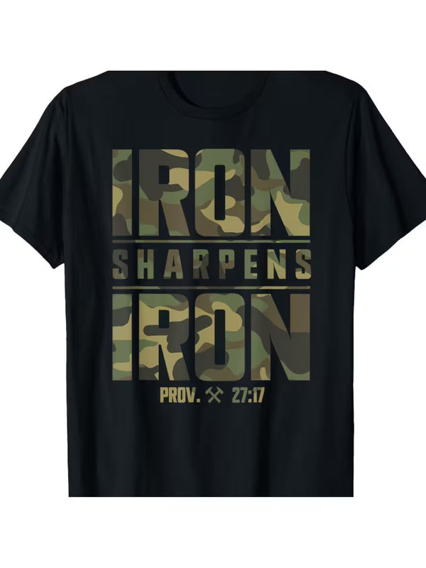 Proverbs 27:17 Camo Scripture T-Shirt - Heavyweight Cotton Fitness Tee