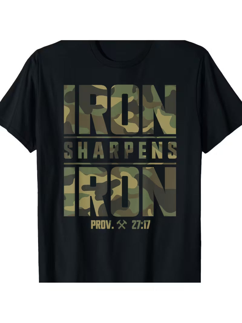 Proverbs 27:17 Camo Scripture T-Shirt - Heavyweight Cotton Fitness Tee