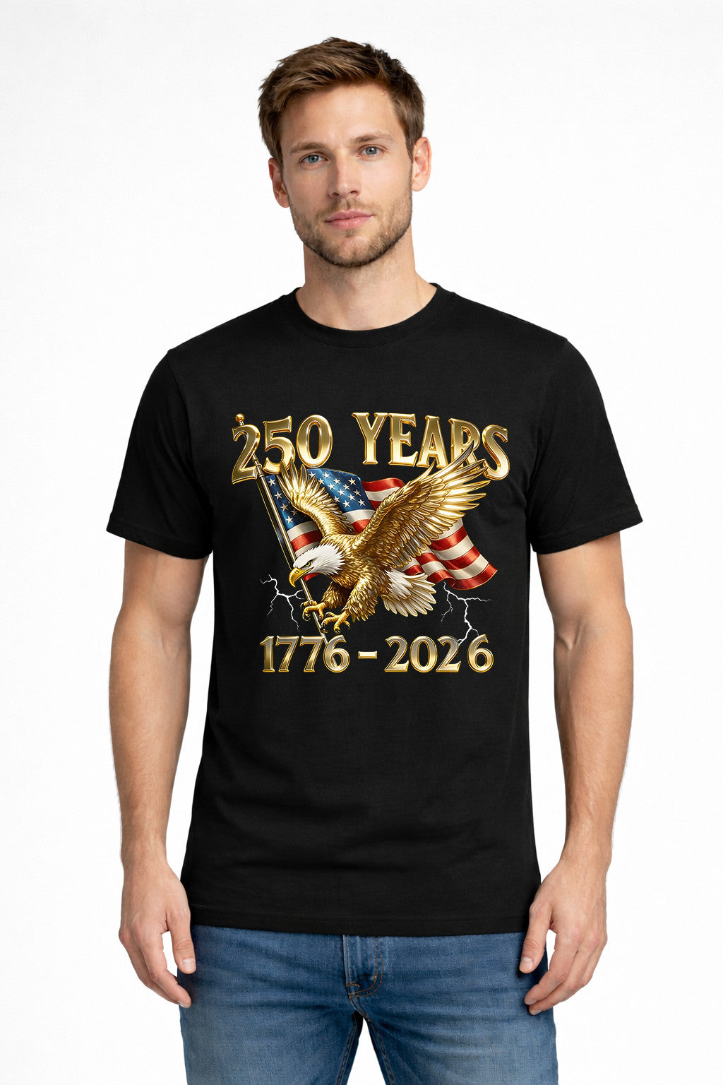 250 Years 1776-2026 Patriotic Eagle American Flag T Shirt