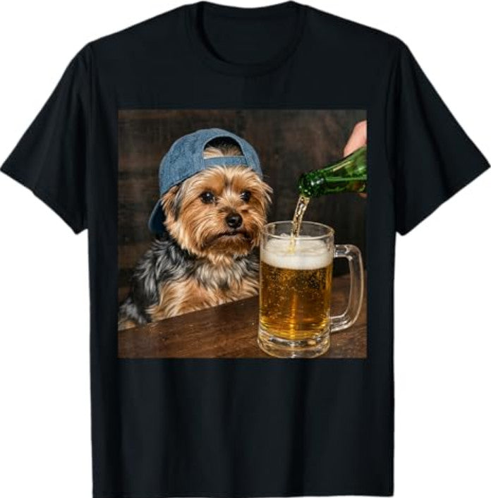 Yorkie Drinking Beer Funny Dog Meme Pet Lover Humor Unisex Tee