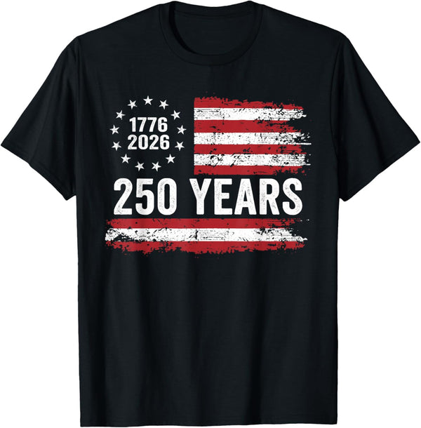 Men's 250th Independence Day Patriotic Graphic T-Shirt Men's "250 Years of Freedom" Anniversary Casual Tee