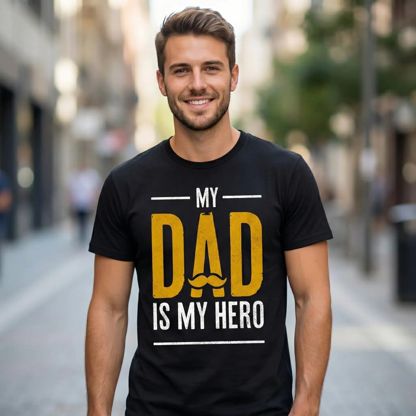 My Dad Is My Hero T-Shirt Vintage Graphic Tee Mustache Design Father's Day Gift