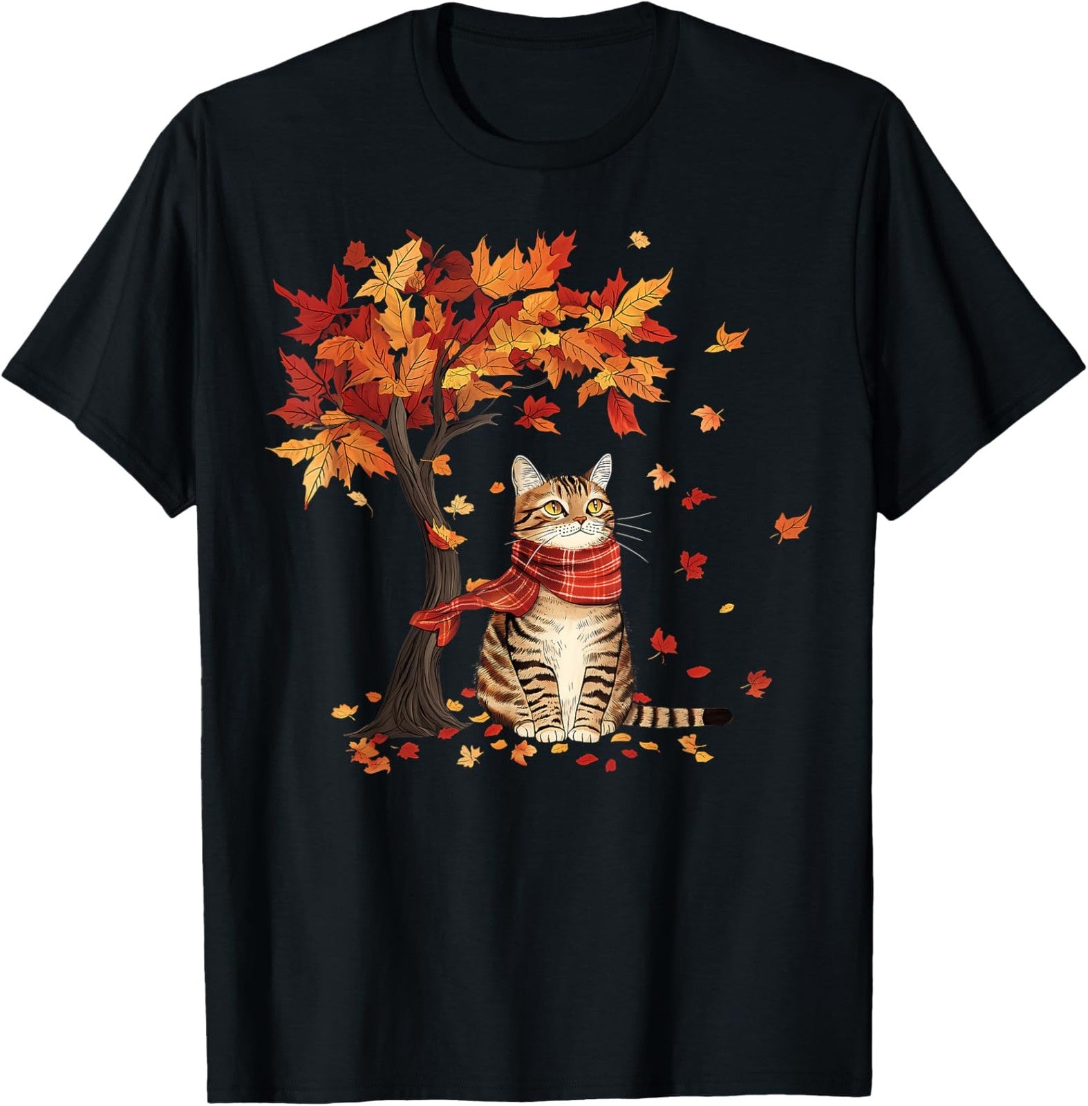Cat Leaf Fall Tree Hello Autumn Thanksgiving Unisex T-Shirt