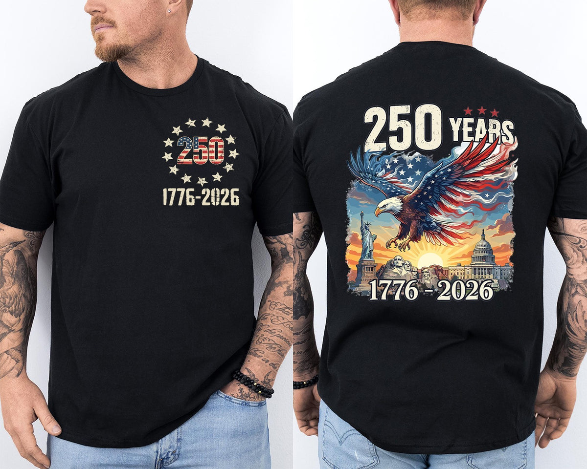 250 Years Old Birthday Bald Eagle 250th Anniversary USA Front & Back T-Shirt