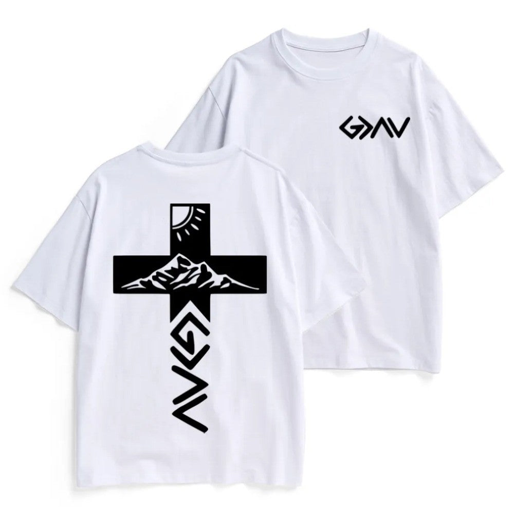 God Is Greater Than Highs And Lows Mountain Cross Double Sided Unisex Shirt