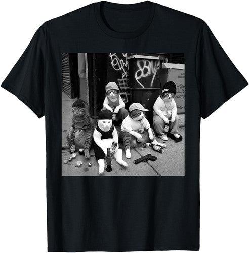 Funny Gangster Cats Street Design Urban Cool Cat Lover Graphic Unisex Tee